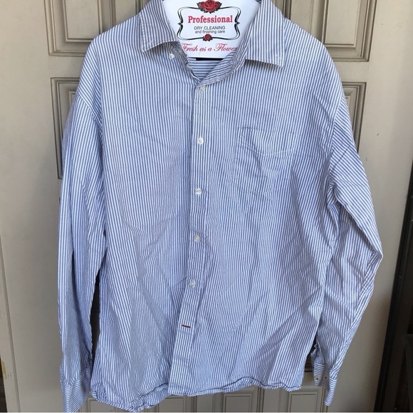 Mens Dress Shirt Pinstripe Blue SzXL Collar/Cuffs - Picture 1 of 6